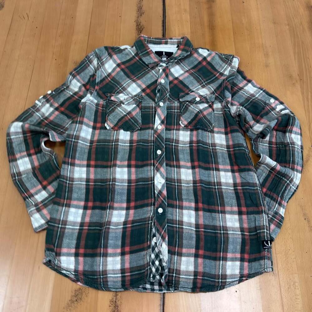 Jeans By Buffalo Plaid Long Sleeve Shirt Size M Green Pink White Cotton